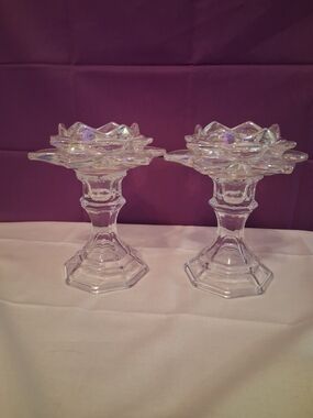 Pair of Clear Glass Floral-Edge Candle Holders